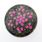 Hand Painted Black Lacquer Trinket Box Mini Raised Purple Flower Design Vintage