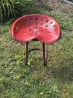 Vintage French Country Rustic Farmhouse Red Metal Tractor Seat   Stool