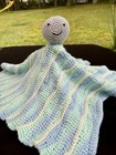 Security Blanket Handmade Crochet Lovey  16  Gray Whale Green Blue White Striped