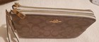       Authentic Coach Double Corner Zip Wristlet wallet Signature Leather Brown