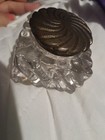 Vintage Antique Art Deco Heavy Block Swirl Glass Inkwell W metal Lid