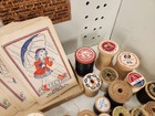 Huge Vintage Sewing Lot Wooden Thread Spools Whitman Sampler Box Needles Notions