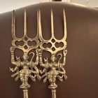 Antique Anglo-indian Brass Toasting Forks Pair Blackbuck Antelope Horn Handles