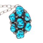 Vintage Navajo Sterling Silver Kingman Turquoise Cluster Pendant W necklace