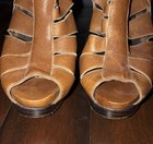 Stuart Weitzman Brown Leather Peep Toe Cut-out Zip Platform Ankle Boots 9