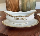 T v Limoges France Nathan Dohrmann Gold Fleur De Lis Gravy Boat W  Tray 2 Pc