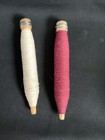 2 Vintage Antique Wooden Spools Textile Mill With Thread Bobbin Spindle 