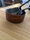 Vintage 4 Pc French Copper Measuring Cups  Small Pots W Brass Handles