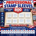 800 Pcs Stamp Protector Sleeves Clear Stamp Album Storage Pockets 8 Sizes Set Us