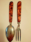 Vintage antique  Folding Spoon And Fork  Pearlized Cellulite Or Leuucite