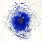 Feather Fascinator Hair Clip Or Brooch Blue Flower Natural Feather Large