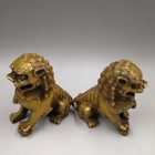 Chinese Antique Brass Lion A Pair Home Decoration