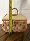 Vintage Dritz Sewing Basket Made In Japan Wicker Floral Fabric Pen Cushion