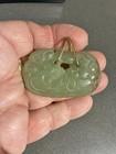 Vtg Chinese 14k Yellow Gold Carved Celadon Jade Pendant 36 91g