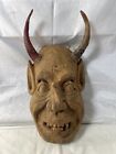 Painted Wood Mexican Diablo Folk Art Horned Devil Mask Hand Carved Vintage
