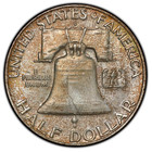 1958-d 50c Franklin Half Dollar Pcgs Ms66fbl - Beautiful Rainbow Toning
