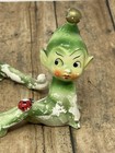 Vtg 2 Retro Pixie Elf Figurine Japan Green Elves Ladybug 1950s Gold Mcm Figure