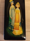 Vintage Russian Lacquer Box Handpainted Figures 2 Maids  Fedoskino   a 