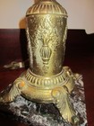 Antique Cast Molded Brass 5 Arm Center Finial Marble Base Electric Lamp heavy  