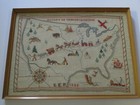 Antique American Americana Tapestry Needle Point Folk History Of Transportation 