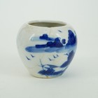 Old Chinese Blue And White Porcelain Jar Hand Painted Mountain Landscape Scene