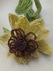 Vtg French Beaded Yellow Flower Sunflower Large Handbeaded