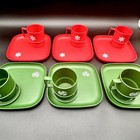 Vintage Tupperware Red Green Christmas Mugs Dessert Plates Coasters 15pc