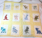Hand Stitched Baby Quilt Animals Handmade Yellow Nursery Decor Read - Vintage