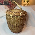 Vintage Hand  Woven Wicker Basket With Fitted Lid Top Handle 11    X 14   