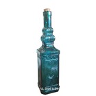 Vintage Teal Glass Decanter Wine Bottle Cork Stopper 12    Embossed Cathedral