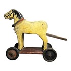 Antique Wooden Double Horse Push Toy 19th-20th Century Primitive Folk Art