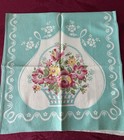 Vintage Printed Kitchen Cotton 14x28 In  Dish Towel   Turquoise  White  Dark Red