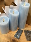 Luminara 3 Pillar Candle Set Light Blue Real Flame Effect W remote