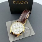 Men Bulova Wilton White gold Dial Leather Chronograph 97b169 Quartz Watch 46 5mm