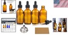 4 Pack 2 Oz Dark Amber Glass Dropper Bottles - Essential Oil Set With Funnel