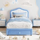 Twin Xl Upholstered Bed Frame With Storage Drawer   Led Headboard For Kids girls
