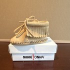 Minnetonka Fringe Bootie Tan Suede Lace Up Ankle Boot Unisex Baby toddler Sz 3