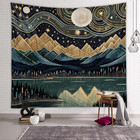 Mountain Forest Tapestry - Boho Landscape Moon Stars Wall Hanging For Bedroom  L