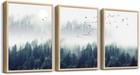 Canvas Wall Art Natural Wood 3 Panel Set Foggy Forest 20 x28  Stretched Framed