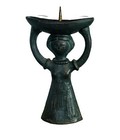 Vintage Danish Corn Woman W Basket Candle Holder Bronze Iron Folk Art