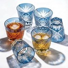 Edo Kiriko Style 8 Oz Crystal Whiskey Glass Hand Cut Premium Cocktail Rock Glass