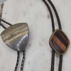 Mens Bolo Tie Lot Polished Stone Western Cowboy Braided Leather Silver Tips