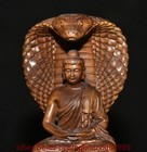 5 8  Old Chinese Carving Boxwood Wood Carving Snake Mother Bodhisattva Statue