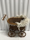 Vintage Doll Buggy Carriage Stroller Wood Wicker Metal