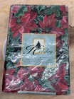 Holiday Oblong Vinyl Poinsettia Tablecloth Christmas Flannel Backed 60x84 Nisp