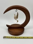 Vtg Wood Crescent Stand With Glass Hummingbird Moon Ornament Display Holder 7 