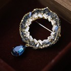 Luxury Blue Zircon Crystal Wreath Teardrop Woman Brooch Pin Jewelry Gifts