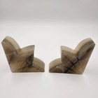 Vtg Art Deco Lotus Flower Alabaster Stone Bookends Carved Fan Mcm Pair 5  Earthy