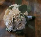 17pc Off White Sola Wood Bridal Bouquet   Artificial Eucalyptus Wedding Flowers