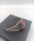 Vintage Navajo Signed Max C Sterling Silver Coral Cuff Bracelet 6 50 